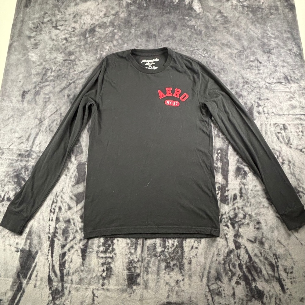 Aeropostale Long Sleeve Shirt Mens Medium Black Aero NY-87 Graphic Tee